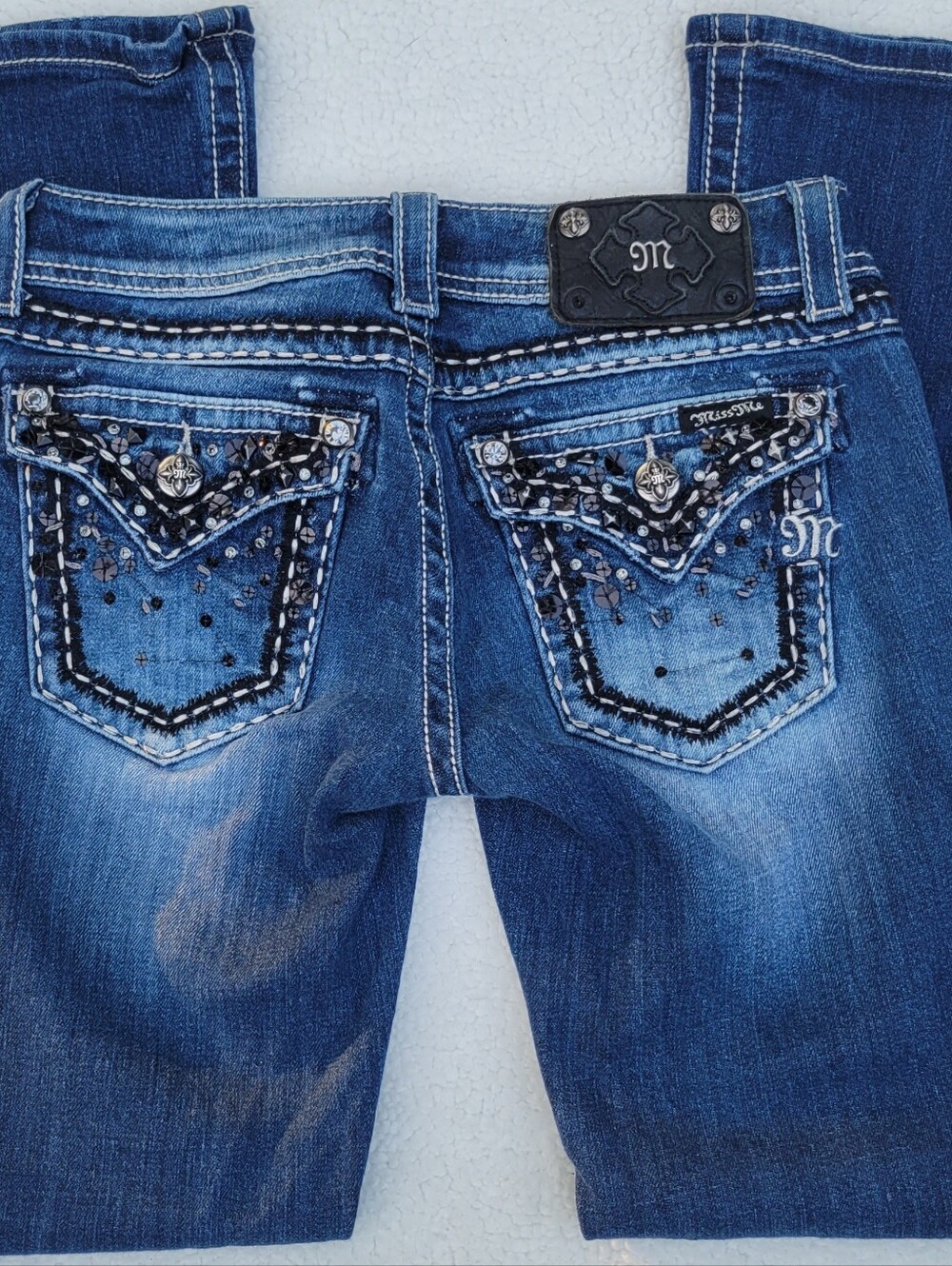 Miss Me for Buckle Bootcut Flare Jeans Women's 27/28 Inseam Hemmed Embellished